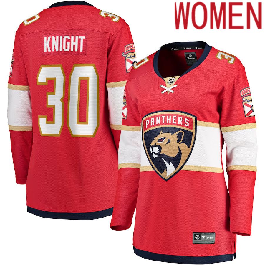 Women Florida Panthers #30 Spencer Knight Fanatics Branded Red Home Breakaway NHL Jersey